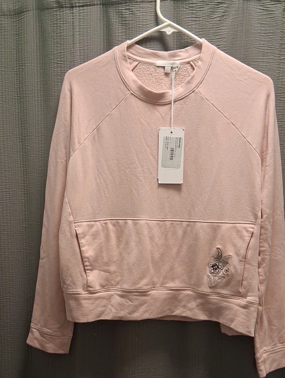 Johnny Was Light Pink Pullover Sweatshirt with Embroidered Pocket Detail